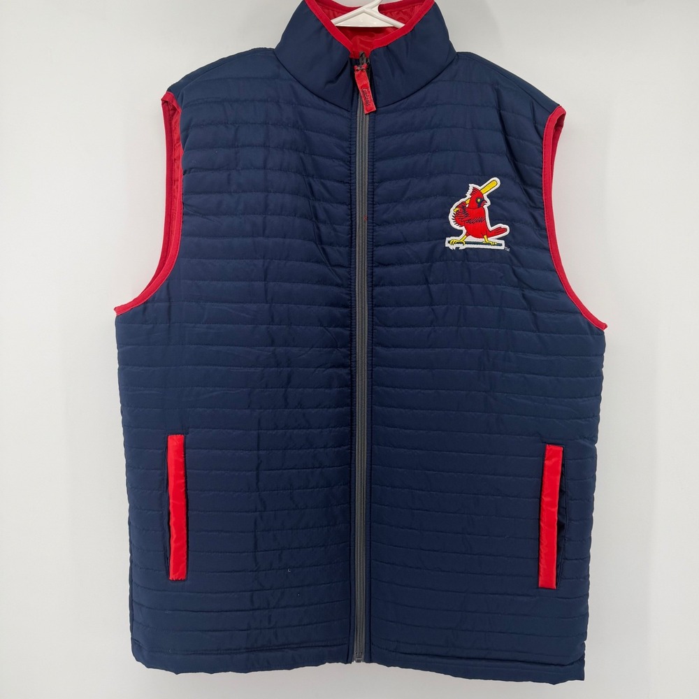 MLB St. Louis Cardinals Vest Men XL Navy‎ Blue Puffer Full Zip SGA Bayer Logo